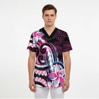 Polynesian Art Tattoo Scrub Top Plumeria Flowers Pink Gradient LT05 - Polynesian Pride