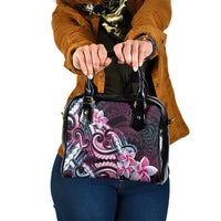 Polynesian Art Tattoo Shoulder Handbag Plumeria Flowers Pink Gradient