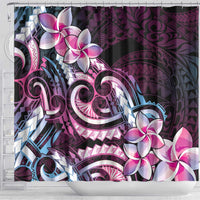 Polynesian Art Tattoo Shower Curtain Plumeria Flowers Pink Gradient