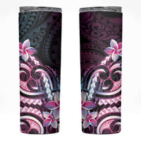Polynesian Art Tattoo Skinny Tumbler Plumeria Flowers Pink Gradient