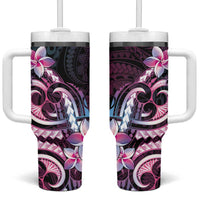 Polynesian Art Tattoo Tumbler With Handle Plumeria Flowers Pink Gradient LT05 One Size: 40 oz Pink - Polynesian Pride