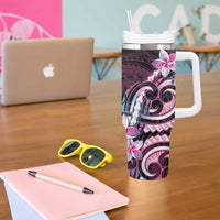 Polynesian Art Tattoo Tumbler With Handle Plumeria Flowers Pink Gradient LT05 - Polynesian Pride