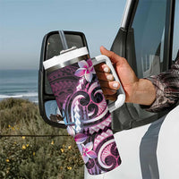 Polynesian Art Tattoo Tumbler With Handle Plumeria Flowers Pink Gradient LT05 - Polynesian Pride