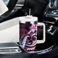 Polynesian Art Tattoo Tumbler With Handle Plumeria Flowers Pink Gradient LT05 - Polynesian Pride