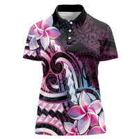 Polynesian Art Tattoo Women Polo Shirt Plumeria Flowers Pink Gradient LT05 Female Pink - Polynesian Pride