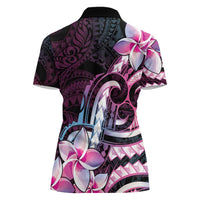 Polynesian Art Tattoo Women Polo Shirt Plumeria Flowers Pink Gradient LT05 - Polynesian Pride