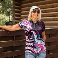 Polynesian Art Tattoo Women Polo Shirt Plumeria Flowers Pink Gradient LT05 - Polynesian Pride