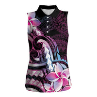 Polynesian Art Tattoo Women Sleeveless Polo Shirt Plumeria Flowers Pink Gradient