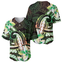 Polynesian Art Tattoo Baseball Jersey Plumeria Flowers Green Gradient