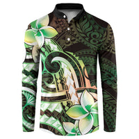 Polynesian Art Tattoo Button Sweatshirt Plumeria Flowers Green Gradient LT05 Green - Polynesian Pride