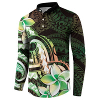 Polynesian Art Tattoo Button Sweatshirt Plumeria Flowers Green Gradient LT05 - Polynesian Pride