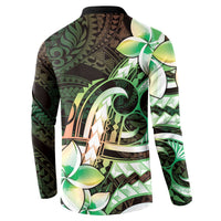 Polynesian Art Tattoo Button Sweatshirt Plumeria Flowers Green Gradient LT05 - Polynesian Pride