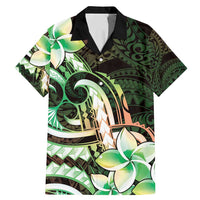 Polynesian Art Tattoo Family Matching Mermaid Dress and Hawaiian Shirt Plumeria Flowers Green Gradient