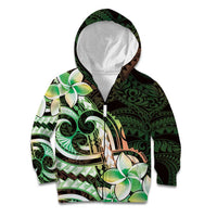 Polynesian Art Tattoo Kid Hoodie Plumeria Flowers Green Gradient