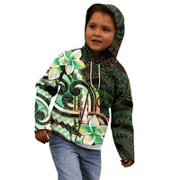 Polynesian Art Tattoo Kid Hoodie Plumeria Flowers Green Gradient