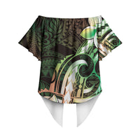 Polynesian Art Tattoo Off Shoulder Wrap Waist Top Plumeria Flowers Green Gradient LT05 - Polynesian Pride