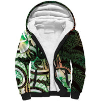 Polynesian Art Tattoo Sherpa Hoodie Plumeria Flowers Green Gradient LT05 Unisex Green - Polynesian Pride