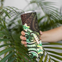 Polynesian Art Tattoo Skinny Tumbler Plumeria Flowers Green Gradient