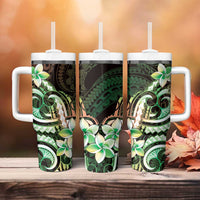 Polynesian Art Tattoo Tumbler With Handle Plumeria Flowers Green Gradient LT05 - Polynesian Pride