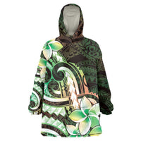 Polynesian Art Tattoo Wearable Blanket Hoodie Plumeria Flowers Green Gradient LT05 One Size Green - Polynesian Pride