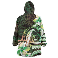 Polynesian Art Tattoo Wearable Blanket Hoodie Plumeria Flowers Green Gradient LT05 - Polynesian Pride
