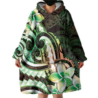 Polynesian Art Tattoo Wearable Blanket Hoodie Plumeria Flowers Green Gradient LT05 - Polynesian Pride