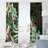 Polynesian Art Tattoo Window Curtain Plumeria Flowers Green Gradient LT05 - Polynesian Pride