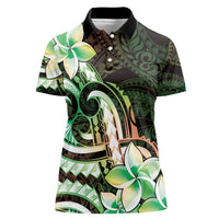 Polynesian Art Tattoo Women Polo Shirt Plumeria Flowers Green Gradient LT05 Female Green - Polynesian Pride