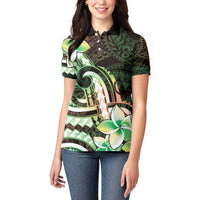 Polynesian Art Tattoo Women Polo Shirt Plumeria Flowers Green Gradient LT05 - Polynesian Pride