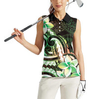 Polynesian Art Tattoo Women Sleeveless Polo Shirt Plumeria Flowers Green Gradient LT05 - Polynesian Pride