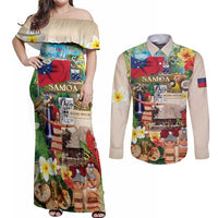Samoa Culture Couples Matching Off Shoulder Maxi Dress and Long Sleeve Button Shirt Embracing The Spirit LT05 Beige - Polynesian Pride