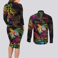Hawaii Pride Couples Matching Long Sleeve Bodycon Dress and Long Sleeve Button Shirt Aloha Is Aloha LT05 - Polynesian Pride