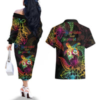 Hawaii Pride Couples Matching Off The Shoulder Long Sleeve Dress and Hawaiian Shirt Aloha Is Aloha