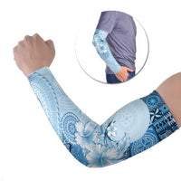 Hawaii Tapa Pattern With Blue Hibiscus Arm Sleeves - Polynesian Pride