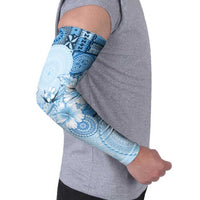 Hawaii Tapa Pattern With Blue Hibiscus Arm Sleeves - Polynesian Pride