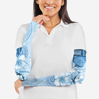Hawaii Tapa Pattern With Blue Hibiscus Arm Sleeves - Polynesian Pride