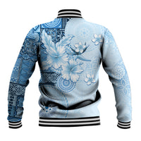 Hawaii Tapa Pattern With Blue Hibiscus Baseball Jacket LT05 - Polynesian Pride