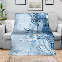 Hawaii Tapa Pattern With Blue Hibiscus Blanket LT05 - Polynesian Pride