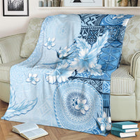 Hawaii Tapa Pattern With Blue Hibiscus Blanket LT05 - Polynesian Pride
