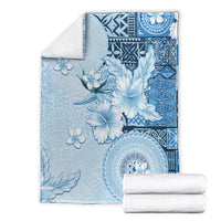 Hawaii Tapa Pattern With Blue Hibiscus Blanket LT05 - Polynesian Pride