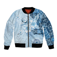 Hawaii Tapa Pattern With Blue Hibiscus Bomber Jacket LT05 Unisex Blue - Polynesian Pride