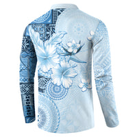 Hawaii Tapa Pattern With Blue Hibiscus Button Sweatshirt LT05 - Polynesian Pride