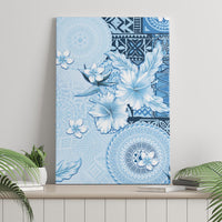 Hawaii Tapa Pattern With Blue Hibiscus Canvas Wall Art LT05 - Polynesian Pride