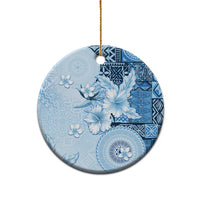 Hawaii Tapa Pattern With Blue Hibiscus Ceramic Ornament LT05 - Polynesian Pride