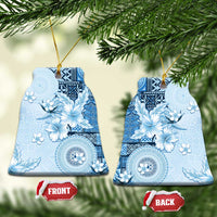Hawaii Tapa Pattern With Blue Hibiscus Ceramic Ornament LT05 Bell Flake Blue - Polynesian Pride