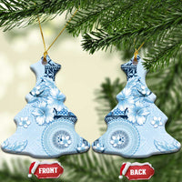 Hawaii Tapa Pattern With Blue Hibiscus Ceramic Ornament LT05 Christmas Tree Blue - Polynesian Pride