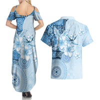 Hawaii Tapa Pattern With Blue Hibiscus Couples Matching Summer Maxi Dress and Hawaiian Shirt LT05 - Polynesian Pride