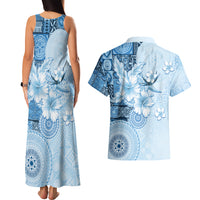 Hawaii Tapa Pattern With Blue Hibiscus Couples Matching Tank Maxi Dress and Hawaiian Shirt LT05 - Polynesian Pride