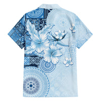 Hawaii Tapa Pattern With Blue Hibiscus Family Matching Off Shoulder Maxi Dress and Hawaiian Shirt LT05 - Polynesian Pride