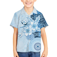 Hawaii Tapa Pattern With Blue Hibiscus Family Matching Off Shoulder Maxi Dress and Hawaiian Shirt LT05 Son's Shirt Blue - Polynesian Pride